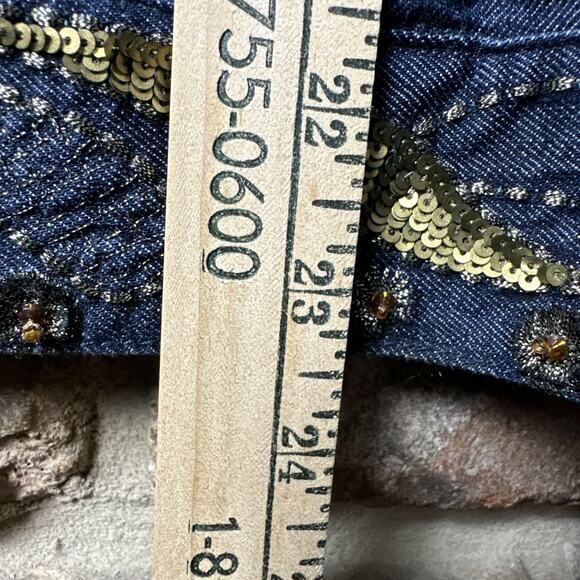 Chicos Embellished Denim Jacket Size 2 Gold Sequin Beaded Jean Western Glam Y2K - Picture 10 of 16